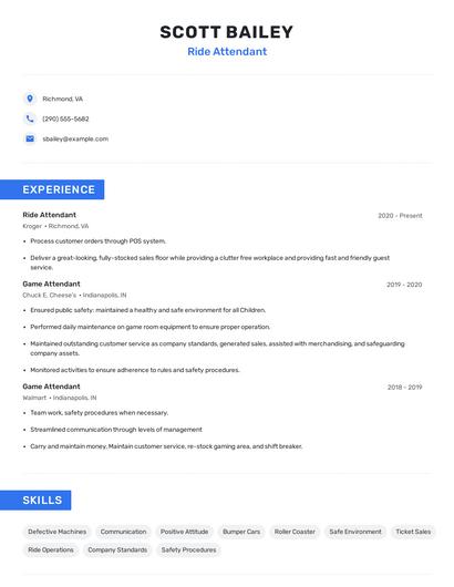 Ride Attendant Resume