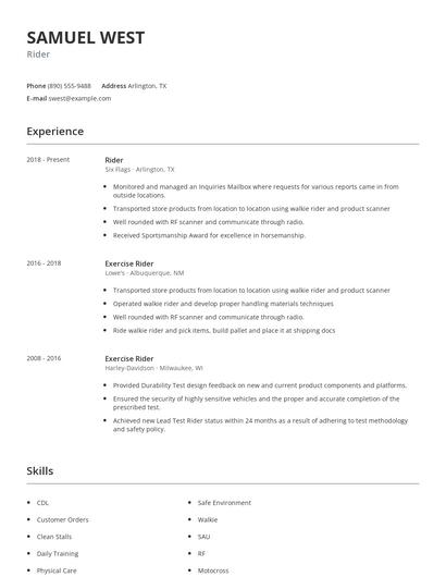 Rider Resume