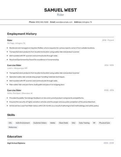 Rider Resume