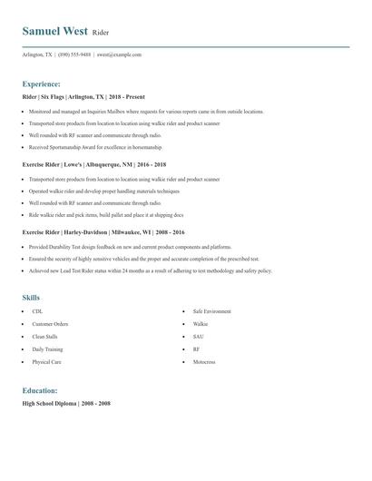 Rider Resume