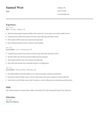 Rider Resume