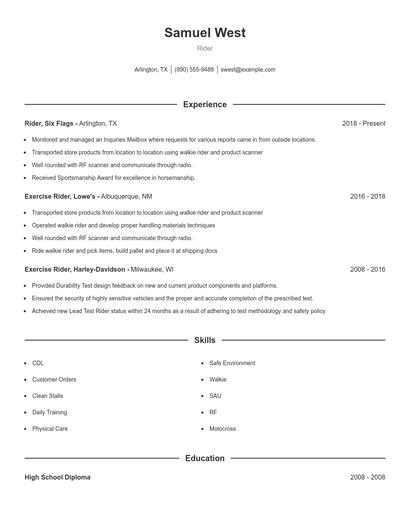 Rider Resume