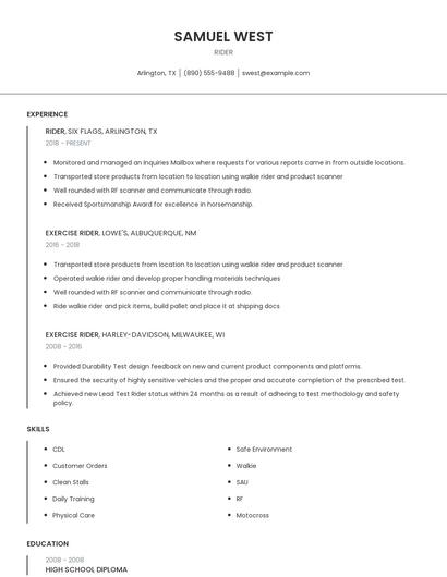 Rider Resume
