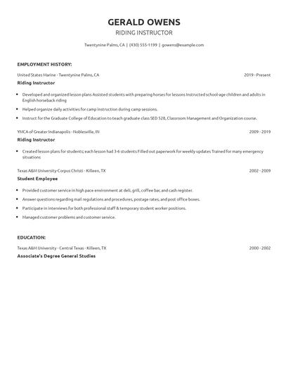 Riding Instructor Resume
