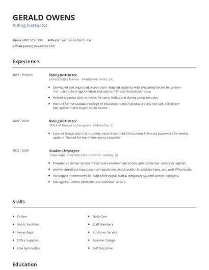 Riding Instructor Resume