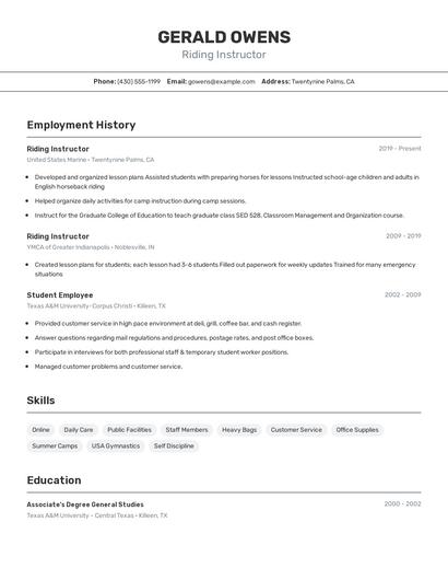 Riding Instructor Resume