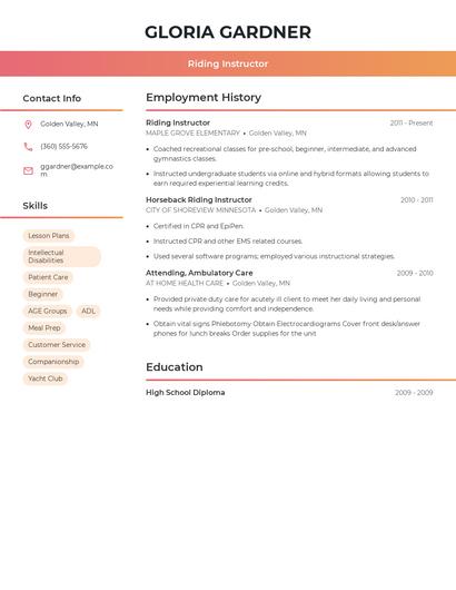 Riding Instructor Resume