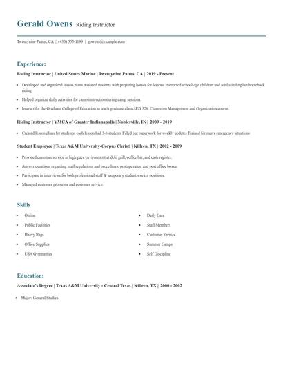 Riding Instructor Resume