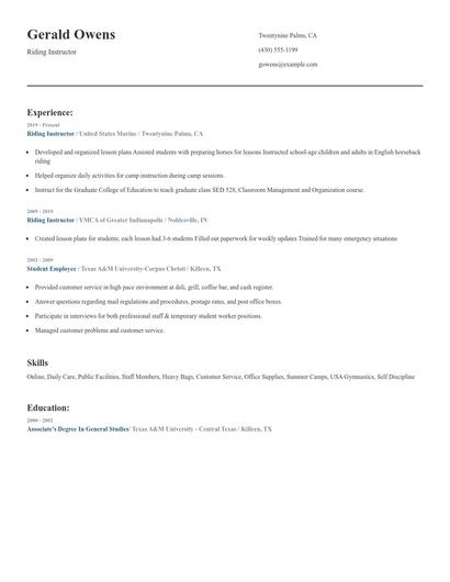 Riding Instructor Resume