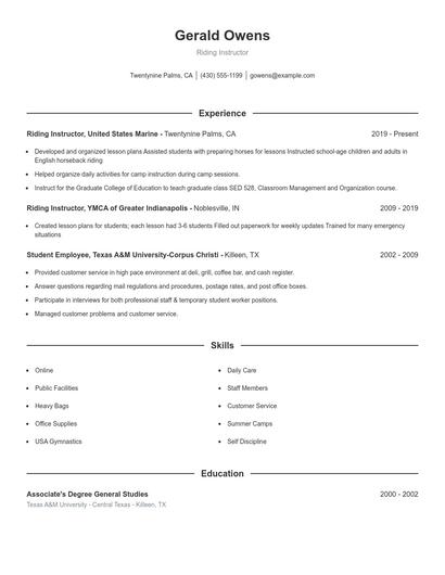 Riding Instructor Resume