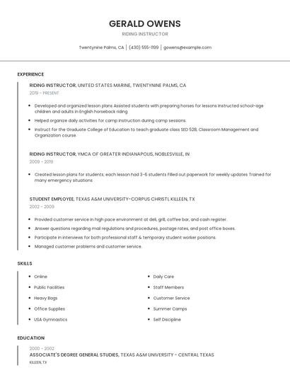 Riding Instructor Resume