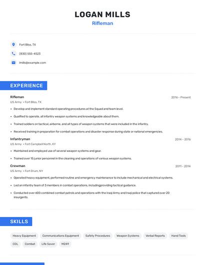 Rifleman Resume