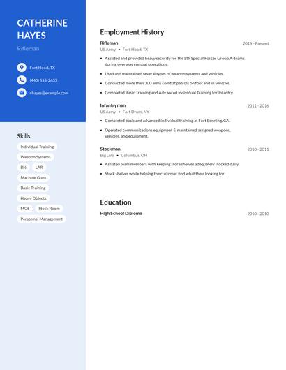 Rifleman Resume
