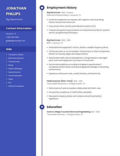 Rig Electrician Resume