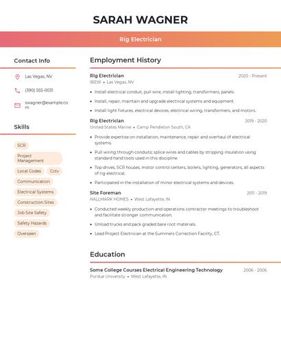Rig Electrician Resume