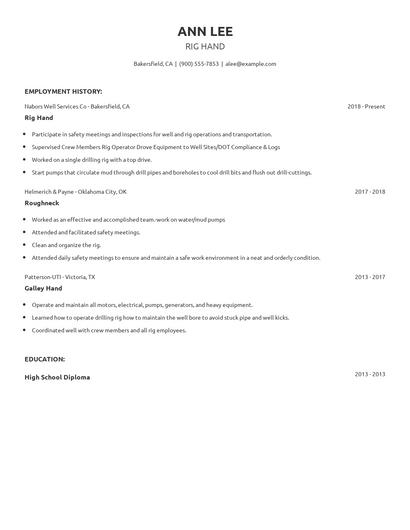 Rig Hand Resume