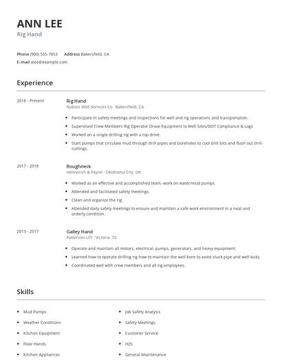 Rig Hand Resume