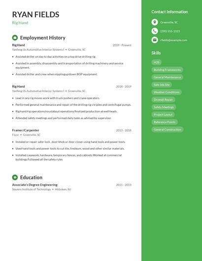 Rig Hand Resume