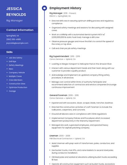 Rig Manager Resume