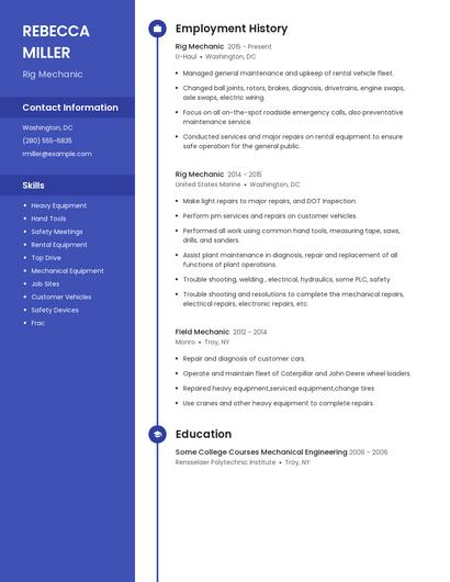 Rig Mechanic Resume