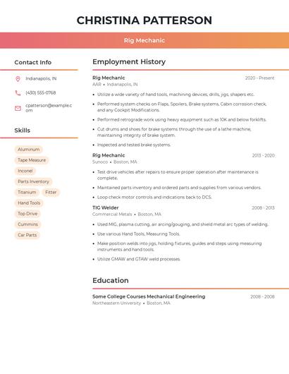 Rig Mechanic Resume