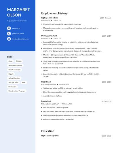 Rig Superintendent Resume
