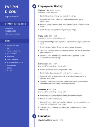 Rig Supervisor Resume