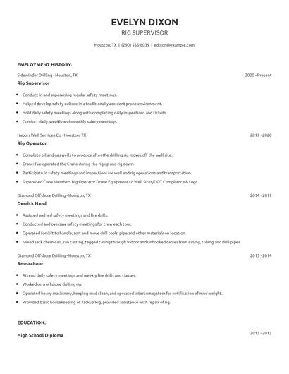 Rig Supervisor Resume