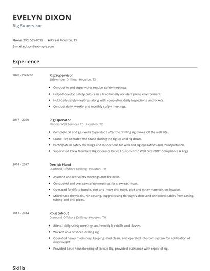 Rig Supervisor Resume