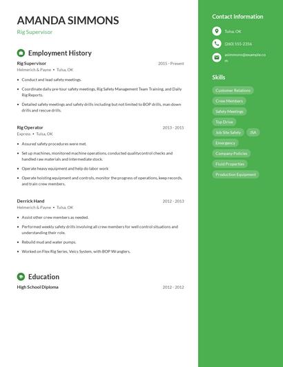 Rig Supervisor Resume
