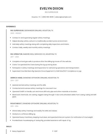Rig Supervisor Resume