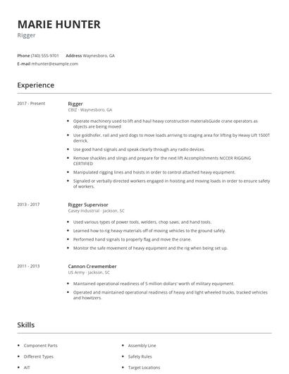 Rigger Resume