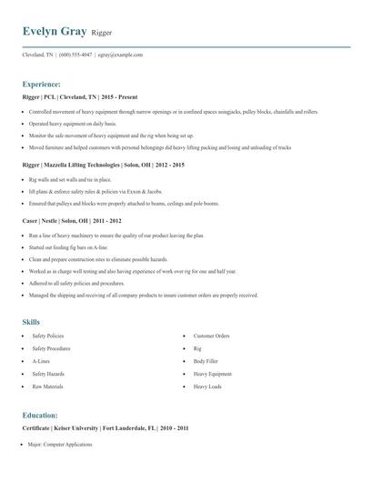 Rigger Resume