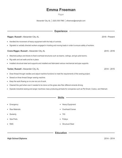 Rigger Resume