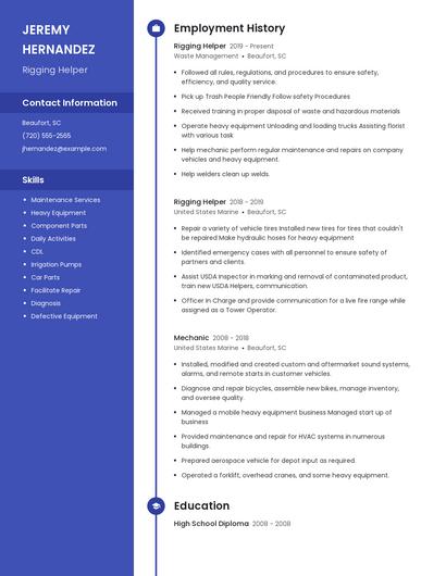 Rigging Helper Resume