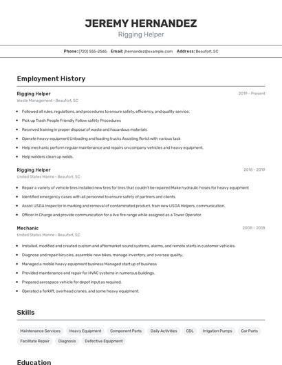 Rigging Helper Resume