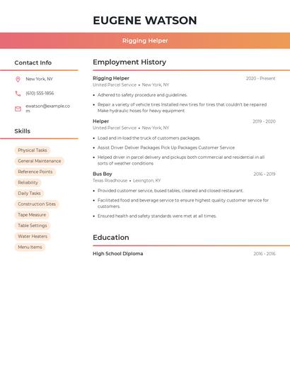 Rigging Helper Resume