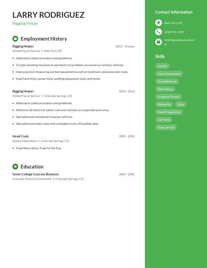Rigging Helper Resume