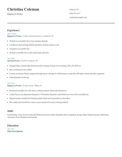 Rigging Up Worker Resume