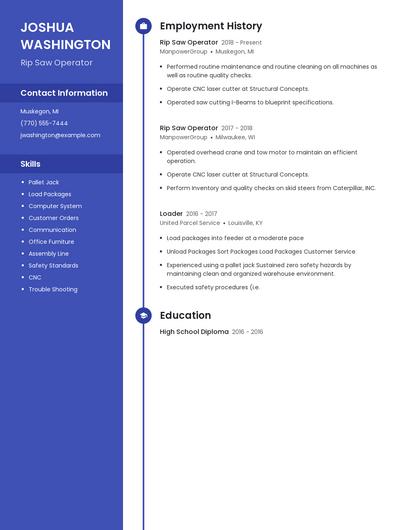 Rip Saw Operator Resume