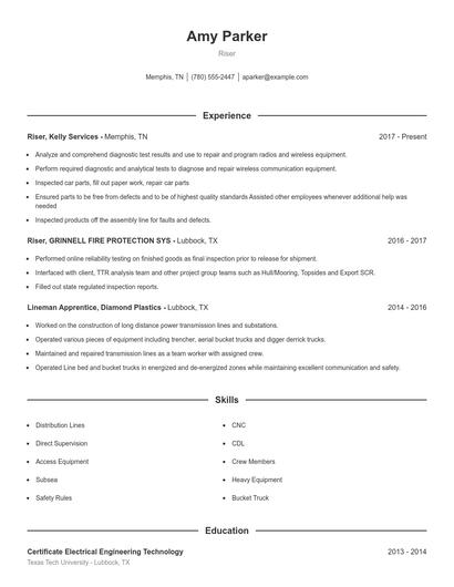 Riser Resume