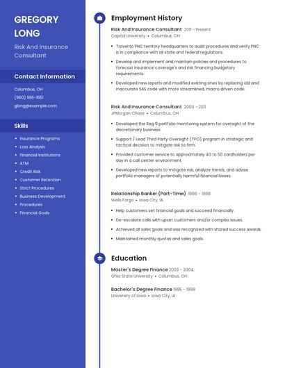 Risk And Insurance Consultant Resume