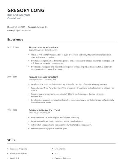 Risk And Insurance Consultant Resume