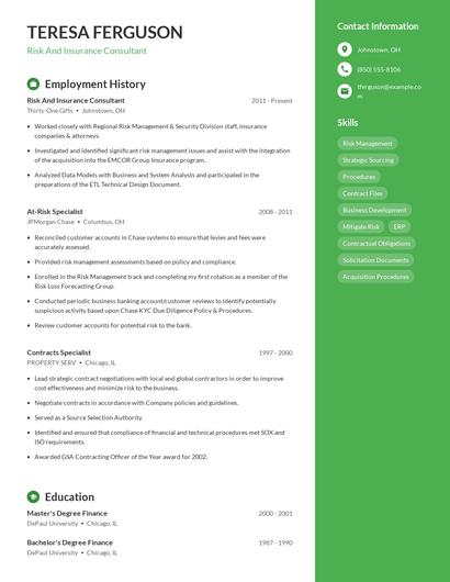 Risk And Insurance Consultant Resume