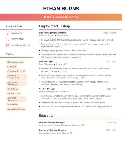Risk Management Director Resume