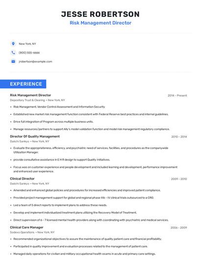 Risk Management Director Resume