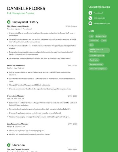 Risk Management Director Resume