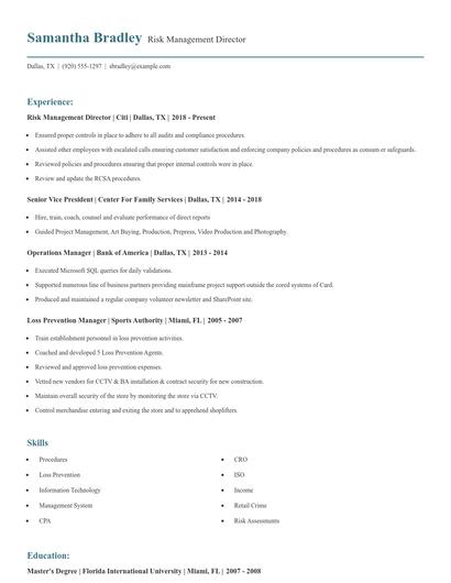 Risk Management Director Resume