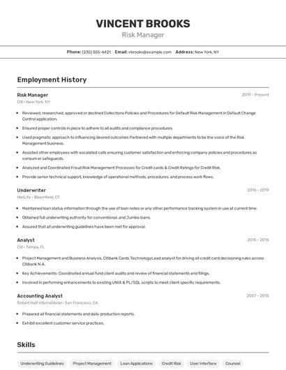 Risk Manager Resume