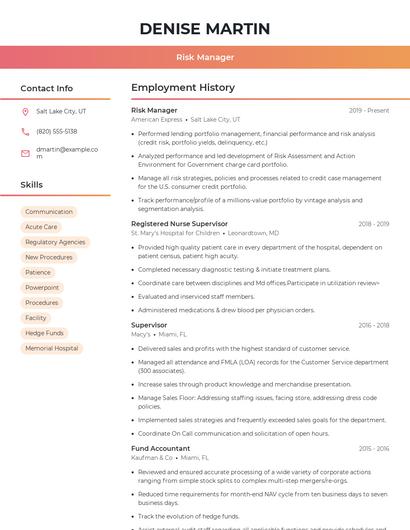 Risk Manager Resume